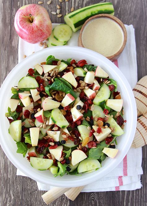 Apple Cucumber Tossed Salad is a healthy addition to any meal and perfect for fall! www.cookingwithruthie.com Healthy And Fitness, Clean Eating Salads, How To Make Tortillas, Trini Food, Lunch Meat Recipes, Tossed Salad, Best Salad Recipes, Salad Recipes For Dinner, Slow Cooker Soup