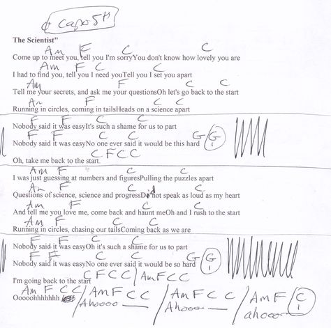 The Scientist (Coldplay) Guitar Chord Chart - Capo 5th Sparks Coldplay Guitar Chords, The Scientist Coldplay, Learn Bass Guitar, Bass Guitar Accessories, Electric Guitar Lessons, Ukulele Chords Songs, Guitar Lessons Songs, Guitar Tabs Songs, Bass Guitar Lessons