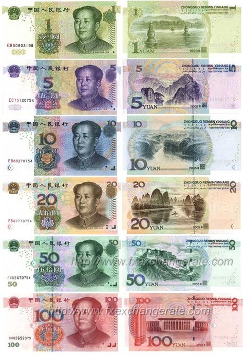 Chinese Yuan(CNY) Currency Images - FX Exchange Rate Chinese Currency, Banknotes Design, Banknotes Money, Money Poster, Currency Design, Money Worksheets, Currency Note, Money Notes, Chinese People