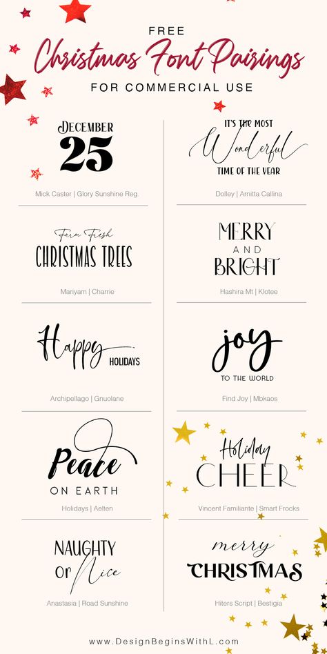 Free Christmas Font Pairings For Commercial Use Free Graphics For Commercial Use, Free Fonts Pairings, Christmas Card Fonts, Font Pairs Free, Fonts Pairing Ideas, Cricut Font Pairing, Calendar Font Ideas, Christmas Letters Aesthetic, Fonts That Go Well Together