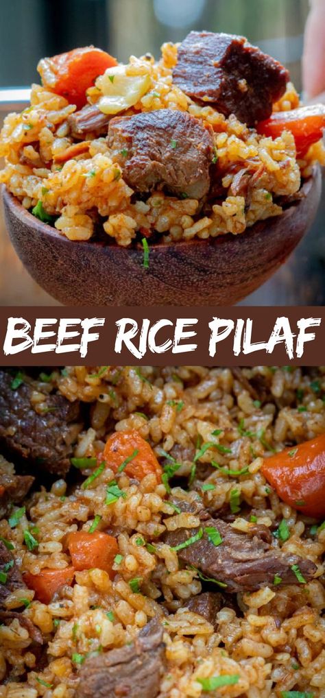 Instant Pot Beef Rice Pilaf or Plov is a hearty one-pot meal that’s easy to make and super delicious. The rice is well infused with the flavor of beef and spices and makes the best rice you will ever have! One Pot Rice Meals, The Best Rice, Best Rice, Beef Rice, Rice Side Dishes, Beef And Rice, Rice Pilaf, Instant Pot Dinner Recipes, Fried Rice Recipe