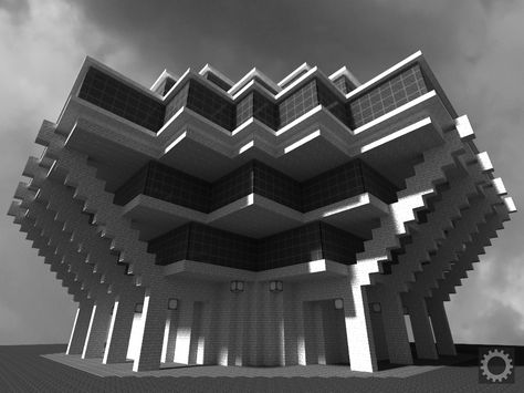 Minecraft Brutalist, Interior Tree, Game Architecture, Building Minecraft, Brutalist House, Minecraft Tree, Minecraft Starter House, Minecraft Interior, Brutalism Architecture