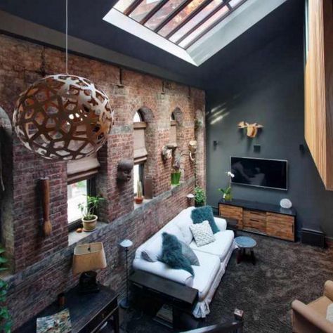 Brick Wall Bedroom, Brick Bedroom, Brick Living Room, Industrial Exterior, Brick Room, Brick Accent Wall, Black Brick Wall, Interior Brick, Brick Interior Wall