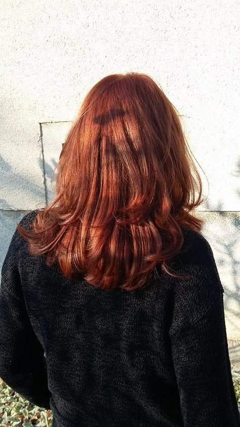 Red Highlights In Red Hair Redheads, Red Hairstyles Medium Length, Red Ginger Hair Aesthetic, Short Layered Copper Hair, Dark Ginger Hair Natural, Layered Red Hair Medium, Short Layered Ginger Hair, Auburn Layered Hair, Auburn Hair Shoulder Length