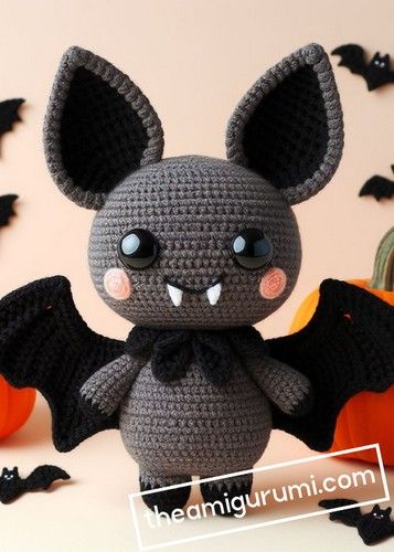 Crochet Halloween Plush Bat Amigurumi Free Pattern Free Cat Pattern Crochet, Crochet Bat Amigurumi Free Pattern, Halloween Bat Crochet Patterns Free, Crochet Halloween Bats Free Pattern, Crocheted Halloween Decorations, Crochet Bat Hat, Crochet Bat Wings Free Pattern, Halloween Decorations Crochet, Free Crochet Bat Pattern