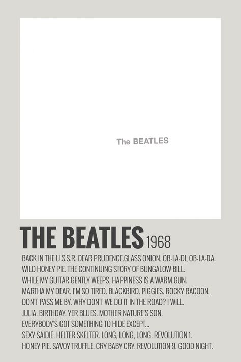 Song Polaroid, Album Polaroid Poster, Minimalist Music, Beatles Albums, The White Album, Music Poster Ideas, Beatles Art, Old School Music, Polaroid Poster