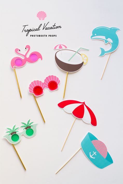 Printable Tropical Vacation Photobooth Props | Oh Happy Day! Photo Booth Props Free, Props Free, Baby Shower Photo Booth, Photo Booth Prop, Fiesta Tropical, Free Wedding Printables, Diy Photo Booth, Flamingo Party, Hawaiian Party