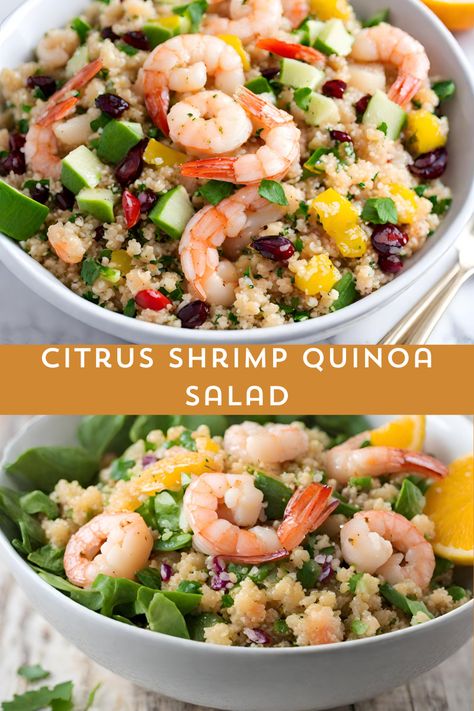 Refresh your palate with a vibrant Citrus Shrimp Quinoa Salad! Packed with succulent shrimp, fluffy quinoa, and a zesty citrus dressing, this wholesome dish is a symphony of flavors. Perfect for a quick, healthy meal that's as visually appealing as it is delicious. Pin it for your next satisfying and nutritious lunch or dinner! 🍤🥗#myskinnyrecipes #HealthyRecipes #QuinoaSalad #ShrimpRecipe" Quinoa Salad With Shrimp, Avocado Shrimp Salad, Shrimp Quinoa, Citrus Shrimp, Fluffy Quinoa, Shrimp And Quinoa, Nutritious Lunch, Shrimp Avocado Salad, Citrus Dressing