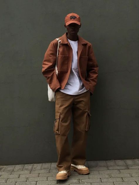 2024 Guide to Men's Sneakers with Joggers: 18 Fresh, Stylish Outfit Ideas to Rock Brown Tone Outfits Men, Brown Aesthetic Fashion Men, Earth Tone Outfits For Men, Orange And Brown Outfit Men, Mens Earth Tone Outfits Casual, Men’s Brown Outfit, Masc Fall Fits, Earth Tone Fits Men, Mens Interview Outfit Casual