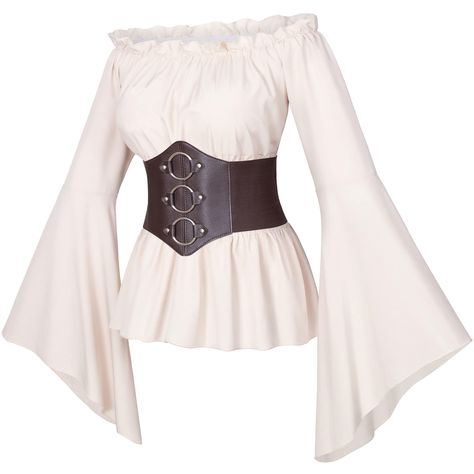 PRICES MAY VARY. Material: Polyester,well made, soft and comfortable to wear, renaissance sexy off shoulder top blouse shirt.The belt is fastened with a drawstring to fit your waist better. Material: Polyester,well made, soft and comfortable to wear, renaissance sexy off shoulder top blouse shirt. Elegant long sleeves blouse top shirt with off shoulder design, lace ruffles trim neckline,pleated body, high waisted with elastic details,bell sleeves. Perfect for: Renaissance festivals fair,Hallowee Victorian Peasant, Blouse With Belt, Moda Medieval, Victorian Boho, Female Pirate Costume, Pirate Shirt, Steampunk Pirate, Corset Shirt, Pirate Shirts