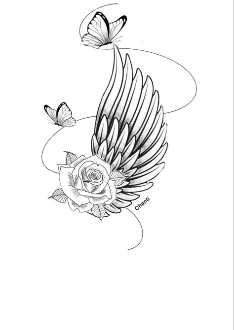 Angel Wings Tattoo Design, Angel Wings Tattoo Stencil, Miracle Tattoo, Mommy Daughter Tattoos, Rose Tattoo Stencil, Logo Design Inspiration Vintage, Couples Tattoo Designs, Wing Tattoo Designs, Painting Stencils