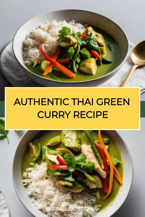 Make a vibrant Thai Green Curry with chicken, fresh veggies, and aromatic spices. Perfect for a delicious meal! Green Chicken Curry Recipe Thai, Green Curry Recipes Thai Chicken, Thai Green Curry Recipe Chicken, Green Thai Curry Chicken, Africa Dishes, Authentic Thai Green Curry, Thai Green Curry Chicken, Thai Green Curry Recipe, Green Chicken Curry