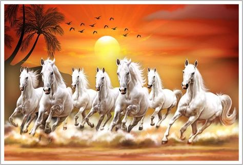 Running Horse Wallpaper For Phone, 7 Horses Running Painting Vastu Wallpaper, Seven Horses Painting, Horse Canvas Painting, Lucky Wallpaper, Painted Horses, Horses Running, Horse Wallpaper, Running Horses