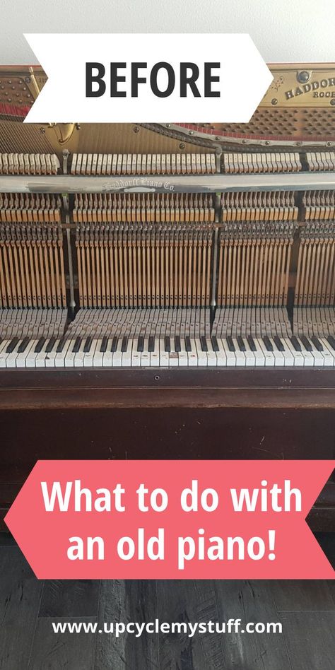 Repurposed Upright Piano Ideas, What To Do With Old Pianos Ideas, Upcycled Piano Parts, Piano Pieces Repurposed, Piano Into Desk, Crafts Using Piano Keys, Repurposing An Old Upright Piano, Repurposed Pianos Ideas, How To Take Apart An Old Piano