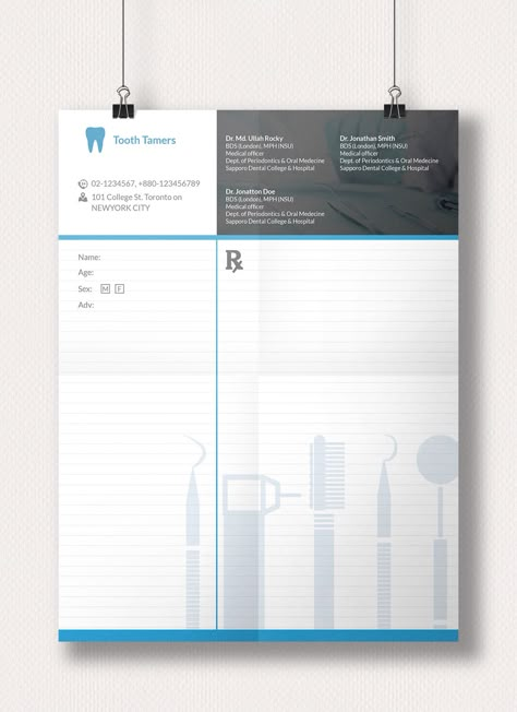 Prescription Pad on Behance Dental Clinic File Design, Dental File Design, Dentist Prescription Pad Design, Medical Prescription Design Creative, Doctors Prescription Design, Doctor Letterhead Design, Dental Prescription Pad Design, Prescription Pad Design Doctors, Medical Prescription Design