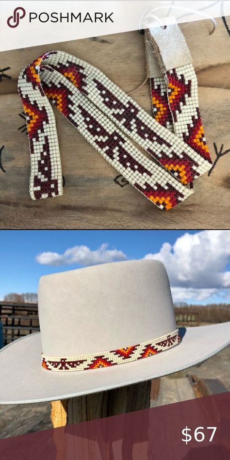 Beaded Hatband Patterns Free, Thunderbird Bead Pattern, Beaded Thunderbird Pattern, Bead Loom Hat Band Patterns, Beaded Hatband Patterns, Seed Bead Hat Bands, Western Beaded Hat Bands, Hatbands Ideas, Bead Hat Bands