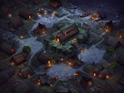 Viking Village, Nele Diel on ArtStation at https://www.artstation.com/artwork/owLrk Village Map, Viking Village, Fantasy Village, Fantasy Cities, Fantasy Town, Rpg Map, Rpg Maps, Dnd Maps, Viking Art