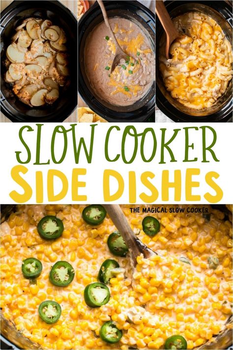 11 Easy Slow Cooker Side Dishes from Potatoes, Beans, Vegetables and even Mac and Cheese. Great sides for when your grilling or taking a dish to a barbecue or potluck. - The Magical Slow Cooker Easy Crockpot Side Dishes, Side Dishes For Potluck, Dishes For Potluck, Slow Cooker Side Dishes, Thanksgiving Side Dishes Crockpot, Summer Potluck Dishes, Best Potluck Dishes, Side Dishes For Ribs, Crockpot Side Dishes