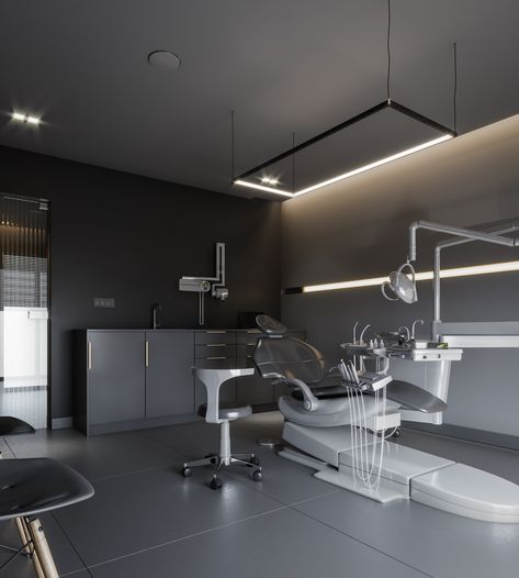 #black #dental #interior #lighting #dark #minimal Clinic Aesthetic, Dentist Office Design Interiors, Dental Design Interior, Dentist Office Design, Healthcare Interior Design, Dental Office Design Interiors, Kedokteran Gigi, Medical Office Design, Dental Office Decor