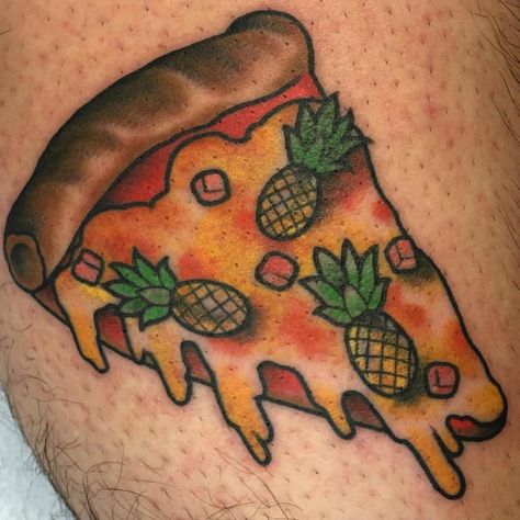 Pineapple Pizza Tattoo, Pineapple Tattoos, Pizza Tattoo, Pineapple Tattoo, Pineapple Pizza, Tattoo Board, Pineapple Slices, Design Drawings, Tattoo Design Drawings