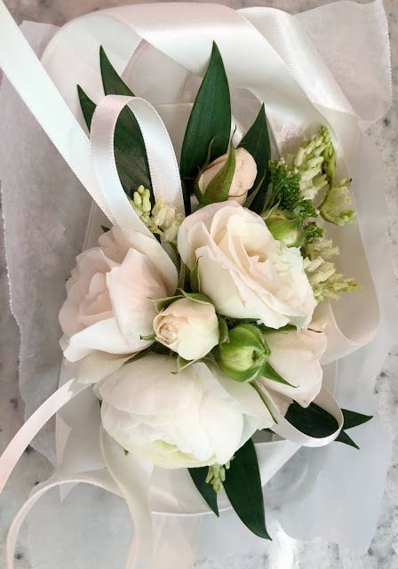 Trending Corsages 2023, Peony Corsage, Pink Spray Roses, White Corsage, White Spray Roses, Greenery Wedding Bouquet, Bridal Party Flowers, Italian Ruscus, Prom Corsage