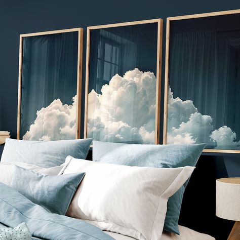 PandikiHome - Etsy Canada Large Artwork Above Bed, Blue Cloud Bedroom, Art For Above The Bed, Bedroom Frames Above Bed, What To Put Above Your Bed, Large Artwork Bedroom, Bedroom Pictures Above Bed, Themed Canvas Paintings, Above Bed Artwork