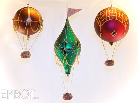 As I mentioned in my steampunk tree  post, these hot air balloon ornaments have been our most time-consuming Christmas project. Lots of tr... Steampunk Christmas Tree Ornaments, Steampunk Tree, Steampunk Christmas Tree, Hot Air Balloon Craft, Diy Hot Air Balloons, Steampunk Christmas, Balloon Crafts, Steampunk Diy, Ornament Tutorial