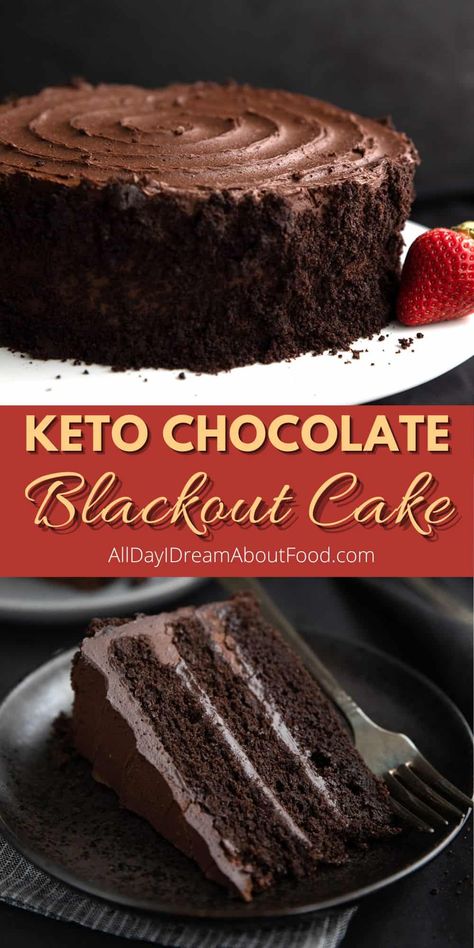 This is hands-down the most decadent keto chocolate cake you will ever make. Filled with creamy chocolate pudding, this low carb cake recipe takes inspiration from the famous Brooklyn Blackout Cake. Definitely worthy of a special occasion! Best Keto Desserts Low Carb, Keto Chantilly Cake, Keto Napoleon Cake, Keto Marble Cake, Alldayidreamaboutfood Keto Recipes, Keto Chocolate Pudding Recipe, Keto Pudding Cake, Keto Texas Sheet Cake, Keto Cakes Recipes