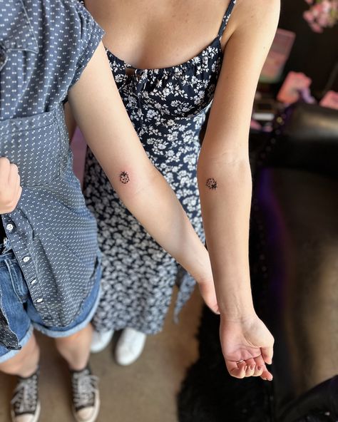 🪲Teeny tiny matching sister tattoos! They grew up catching lady bugs together and now they have one on them for life. The sweetest of sisters! 🪲 #ladybug #ladybugtattoo #tinytattoo #bendoregon #microtattoo #matchingtattoos 3 Ladybug Tattoo, Ladybug Tattoo Matching, Matching Bug Tattoos, Ladybug Friendship Tattoo, Tiny Tattoos Ladybug, Sister Matching Tattoos, Little Lady Bug Tattoos, Lady Bug Tattoo, Matching Sister Tattoos