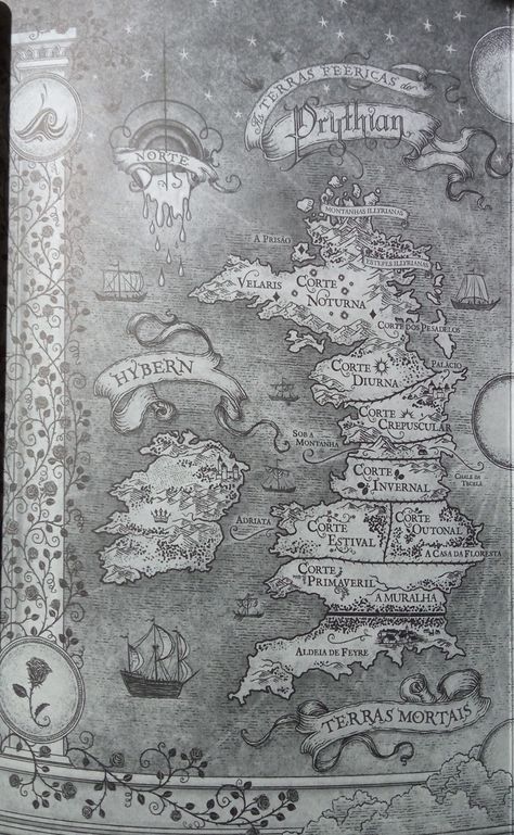 Mapa das terras do universo de Corte de Espinhos e Rosas Map Of Prythian Acotar, Pyrithian Map Acotar, Acotar Map Wallpaper, Map Of Prythian, Acotar Hybern, Middengard Wyrm, Acotar Map, Prythian Map, Saga Acotar