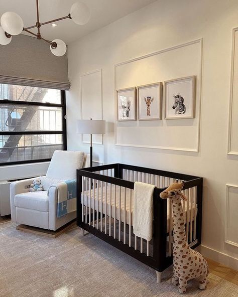 Black Neutral Nursery, Nursery Ideas With Black Furniture, Black Accent Nursery, Neutral And Black Nursery, Crib Placement In Nursery, Black And Neutral Nursery, Black And Cream Nursery, Nursery Ideas With Black Crib, Nurseries With Black Cribs