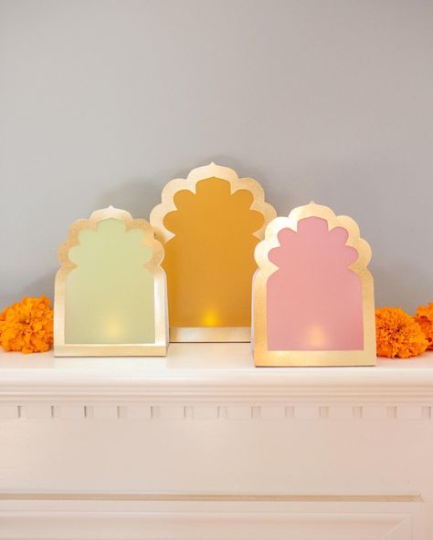 Diy Diwali Lanterns, Clay Diya, Lanterns Diy, Diwali Lantern, Paint Trim, Ganesh Chaturthi Decoration, Hexagon Box, Ganpati Decoration At Home, Janmashtami Decoration