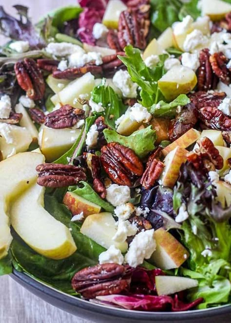 Autumn Apple Walnut Salad With Maple Dijon Vinaigrette, Apple Pecan Salad Dressing, Apple Pecan Feta Salad, Apple Pear Salad Recipe, Feta Cheese Salad Recipes, Apple Feta Salad, Apple Pear Salad, Apples Salad, Pear Salad Recipes