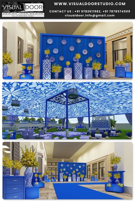 Hello all, First of all, I would like to tell you about our 3D studio which is situated at MD road, Jaipur based. HERE we are presenting the "BLUE POTTERY" which make feels you awesome & provide an energetic open to fly atmosphare. BLUE POTTERY THEME Has its own demands on international wedding. Contact for this massiveness 3D. Thank you Contact us : Email id: visualdoor.info@gmail.com WhatsApp no : +91-9782611982 +91-7878574509 Add:501A,PRECIOUS MALL ,MD Road,NEAR TRANSCORP JAIPUR (Raj.) Blue Pottery Jaipur, Wedding Table Deco, Wedding Car Deco, Haldi Decoration Ideas, Mehendi Decor Ideas, Simple Stage Decorations, Wedding Stage Decor, Party Entrance, Wedding Decor Photos