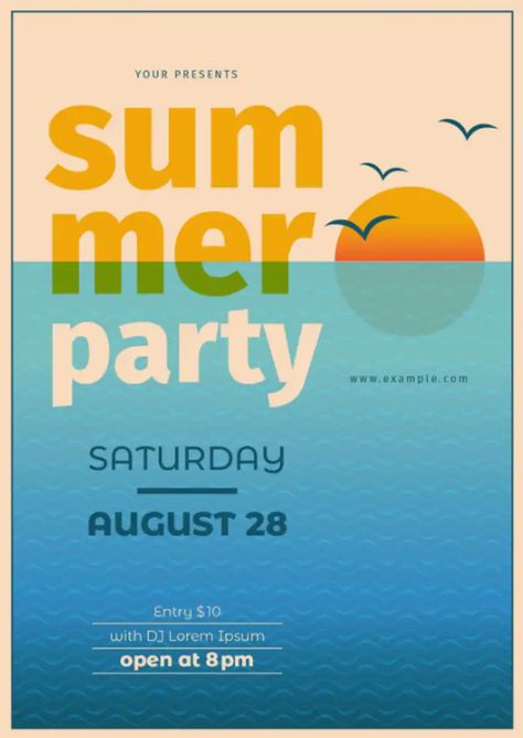 Summer Party Flyer, Sunset Illustration, Club Party Flyer, Sunset Party, Club Parties, Club Party, Party Flyer, Party Event, Psd Templates