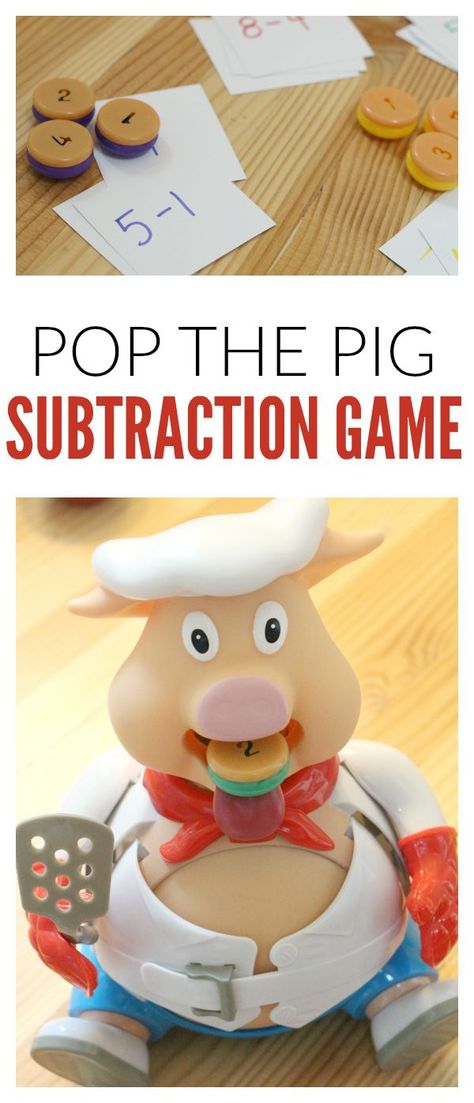 math game subtraction with pop the pig Pig Activities, Pig Science Preschool, Farm Theme Math Activities, Pig Math Game, Math Counting Games, Olivia The Pig Book, Maths In Nature, Subtraction Games, Maths Games