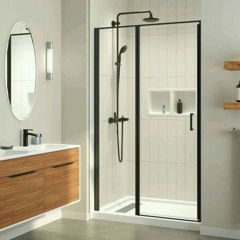 Shower Alcove, Acrylic Shower Base, Service Counter, Black Taps, Laundry Room Bathroom, Glass Structure, Shower Base, Pivot Doors, Shower Doors