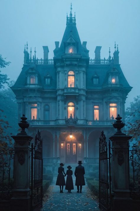 Scary Mansion Aesthetic, Spooky Mansion Aesthetic, Gloomy House, Witchy Mansion, Southern Gothic Mansion, Gothic Mansion Art, Spooky Mansion, Gothic Setting, Gothic Manor