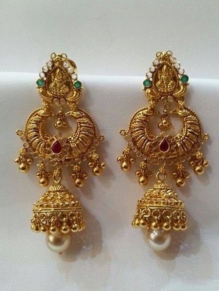 Chandbalis Earrings Gold, Chandbali Earrings Gold, Gold Jhumka Earrings, Indian Jewelry Earrings, Gold Earrings Models, Bali Earrings, Gold Jewelry Simple Necklace, Gold Bridal Jewellery Sets, Gold Bridal Earrings