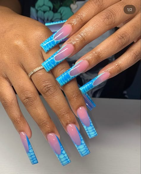 Pool Nails, Teal Nails, Sassy Nails, Long Acrylic Nail Designs, Blue Acrylic Nails, Drip Nails, Colored Acrylic Nails, Dope Nail Designs, Long Acrylic Nails Coffin