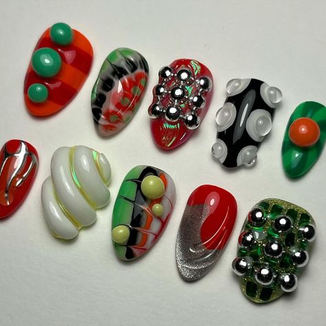 Clay Nails, Texture Nails, Weird Nails, Blooming Gel, Molten Metal, Gel Glue, Colorful Nails, Short Almond, Crazy Nails