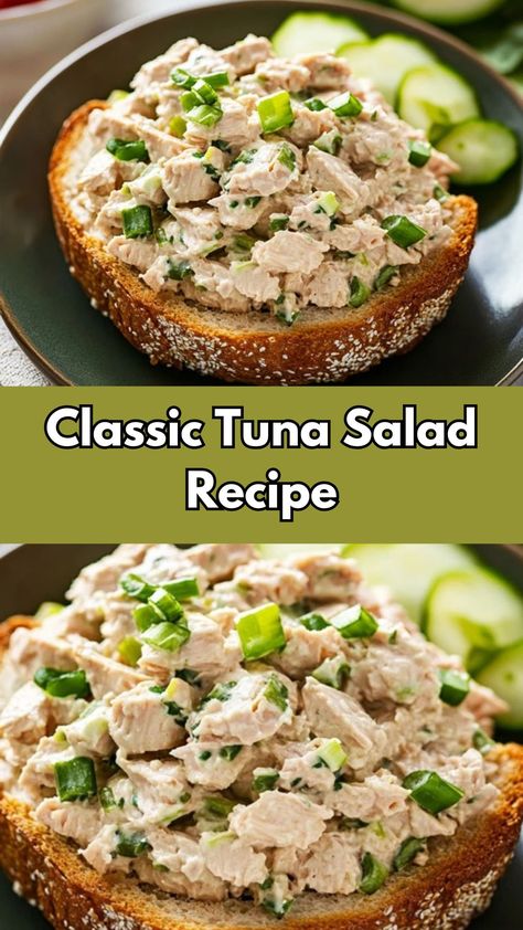 This classic tuna salad recipe is a go-to favorite, featuring protein-packed albacore tuna mixed with creamy mayonnaise, crunchy celery, and tangy dill relish. Perfect for sandwiches, wraps, lettuce cups, or as a dip with crackers, it’s a versatile Ww Tuna Recipes, Tuna Sandwich Recipes Healthy, Fancy Tuna Salad, Dill Tuna Salad, Easy Tuna Salad Recipe, Albacore Tuna Recipes, Healthy Tuna Sandwich, Tuna Wraps Recipes, Dip With Crackers