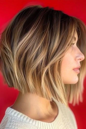 Short Brunette Blonde Hair, Shoulder Length Angled Hair, Angled Bob Fine Hair, Womens Haircuts Bob, Bob Hairstyles For Thinning Hair, Summer Bob Hairstyles 2024, Angled Bob Haircuts For Fine Hair, Angled Bob Short, Short Bob For Fine Hair