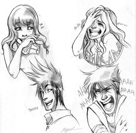 Smiling Drawing Reference, Smiling Drawing, Laugh Cartoon, Facial Expressions Drawing, Smile Drawing, Cartoon Expression, Laughing Face, Sketch Poses, Sketches Of People