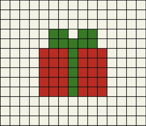 A small pixel art template of a Christmas wrapped present (gift), with green ribbon and red paper. Drawing Ideas Minecraft, Small Christmas Pixel Art, Square Drawing Pattern, Pixel Art Small Cute, Small Pixel Art Ideas, Pixel Art Noel, Christmas Pixel Art, Small Pixel Art, Pixel Art Minecraft