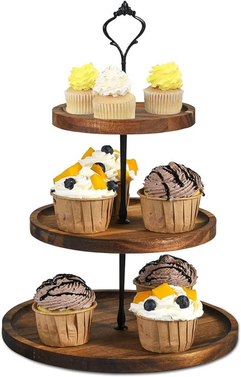 3 Tiered Serving Tray Stand - Rustic Wooden Tiered Cupcake Stand for Fruit and Sweets Display - Easy Assembly Decorative Tiered Tray for Home, Catering, Fruit and Sweets Display Tiered Cupcake Stand, Sweets Display, Tiered Serving Tray, 3 Tier Cupcake Stand, Snack Display, Rustic Cake Stands, Cupcake Tiers Stand, Home Catering, 3 Tier Cake Stand