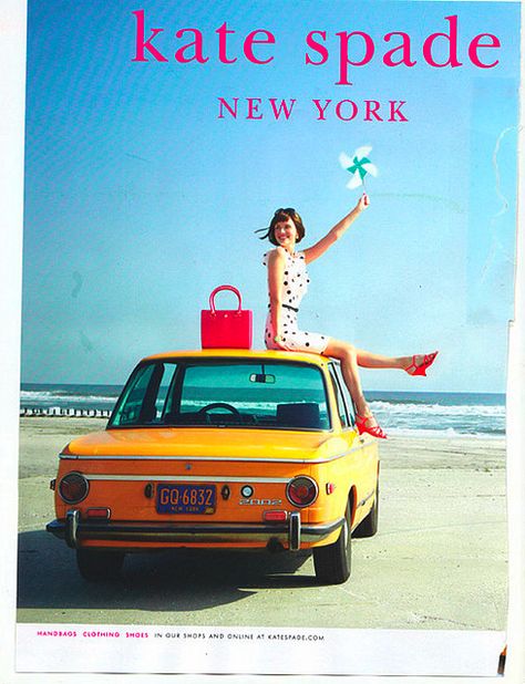 À la Mode: Kate Spade ad campaign! Traced a copy of this ad and had it hung in my room for ages Kate Spade Office Inspiration, Bag Ads, Car Woman, Kate Spade Clothes, Outdoor Photoshoot Ideas, Philosophy Beauty, Kate Spade Office, Campaign Photoshoot, Branding Identity Inspiration