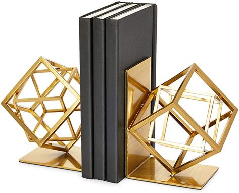 Gold Bookends, Gold Cube, Modern Bookends, Decorative Bookends, Gold Book, Book Ends, Book Holders, Book Organization, Office Table