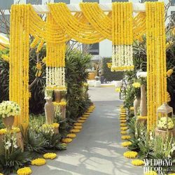 Flowers Entrance, Yellow Floral Decor, Haldi Ceremony Decorations, Haldi Decor, Marigold Flowers, Wedding Decor Photos, Wedding Background Decoration, Wedding Entrance Decor, Desi Wedding Decor