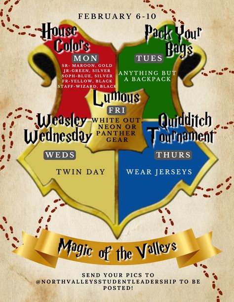 Spirit Week Ideas, Rally Ideas, Rally Idea, Pta Ideas, Twin Day, Student Council, Spirit Week, Book Ideas, Hogwarts